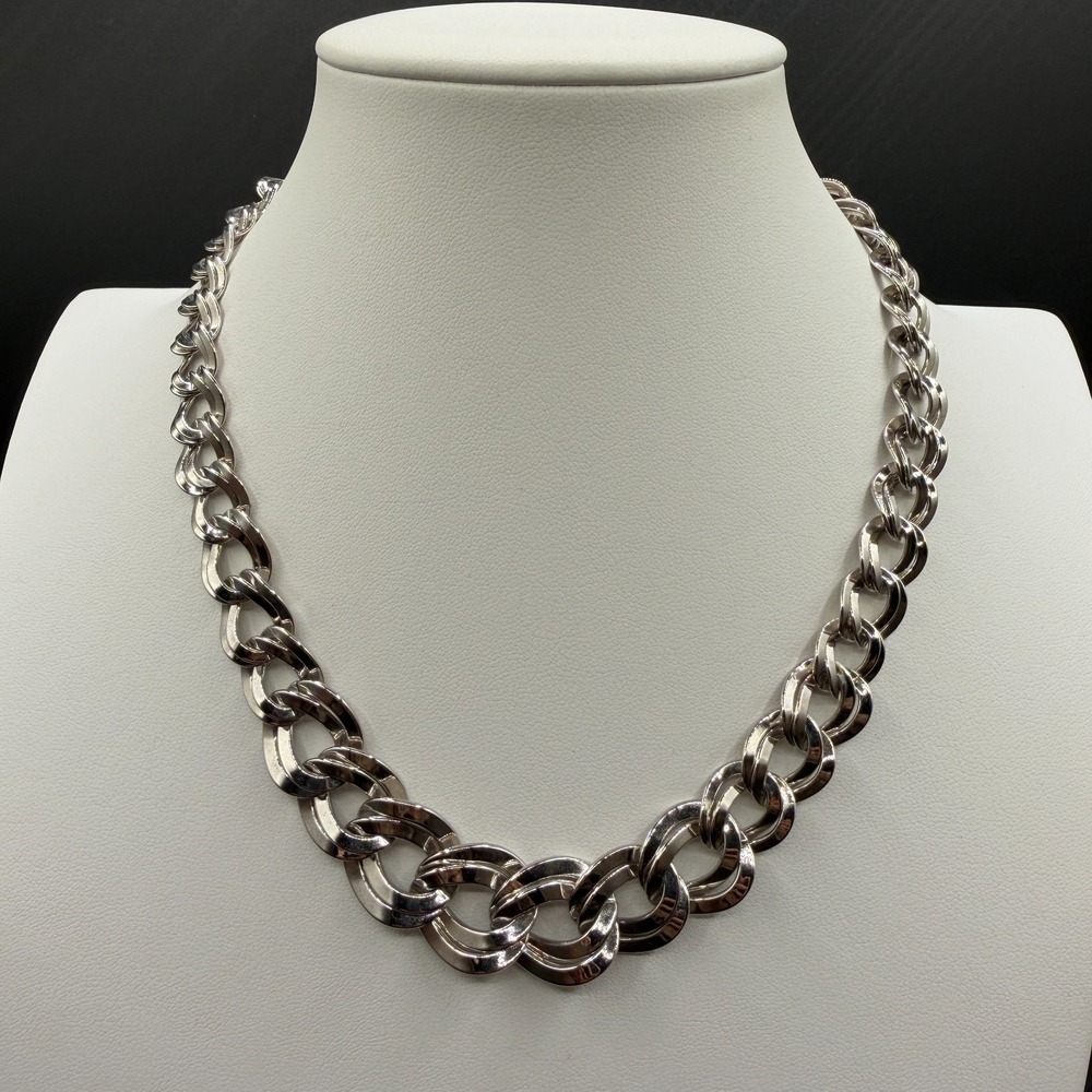 Silver Tone Chunky Curb Chain Necklace Statement Bold Link Vintage Jewelry Gift